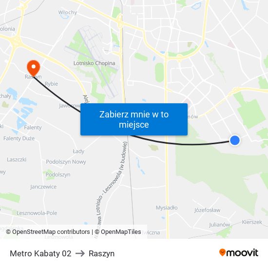 Metro Kabaty 02 to Raszyn map