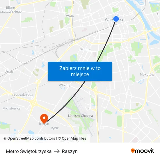 Metro Świętokrzyska to Raszyn map