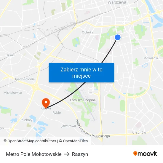 Metro Pole Mokotowskie to Raszyn map