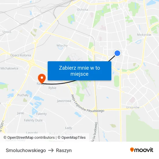 Smoluchowskiego to Raszyn map