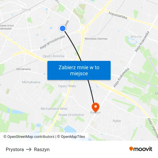 Prystora to Raszyn map