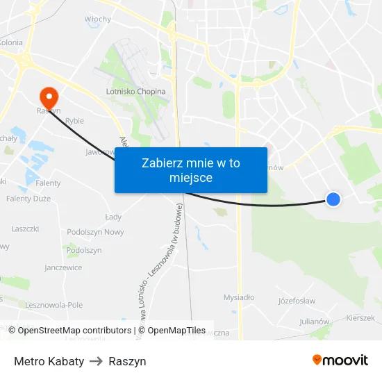 Metro Kabaty to Raszyn map