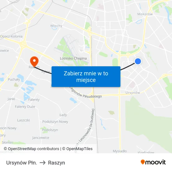 Ursynów Płn. to Raszyn map