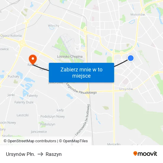 Ursynów Płn. to Raszyn map