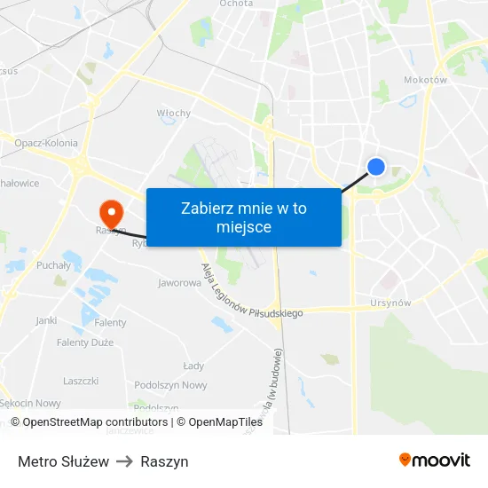 Metro Służew to Raszyn map