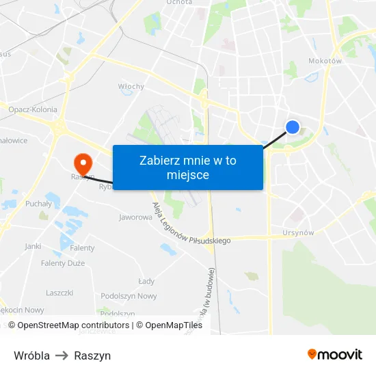 Wróbla to Raszyn map