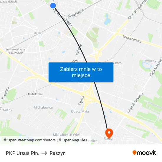 PKP Ursus Płn. to Raszyn map