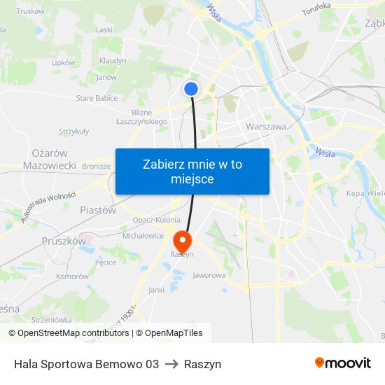 Hala Sportowa Bemowo to Raszyn map