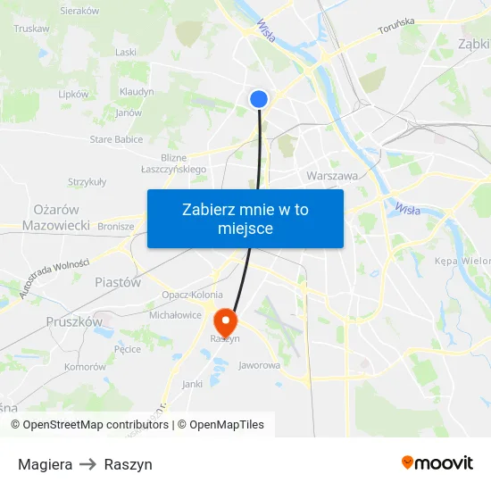 Magiera to Raszyn map