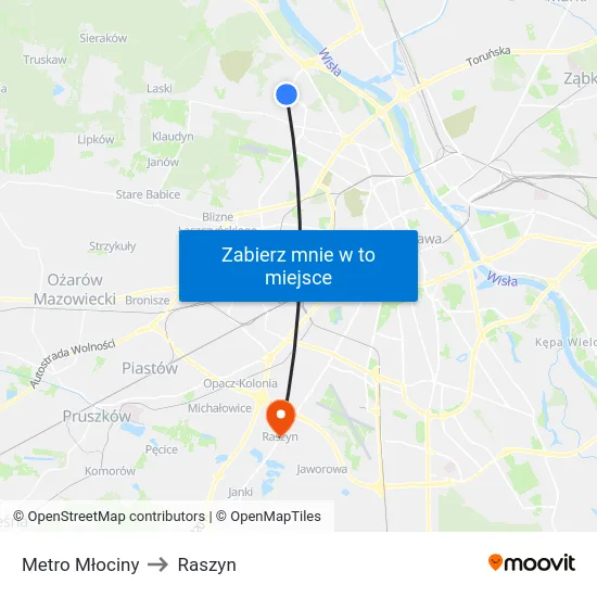 Metro Młociny to Raszyn map