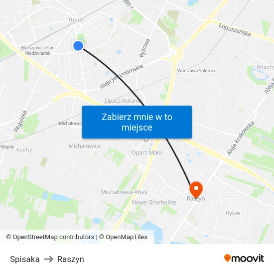 Spisaka to Raszyn map