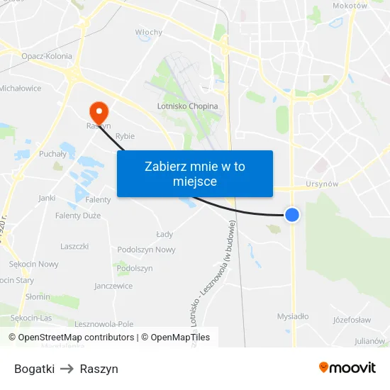 Bogatki to Raszyn map