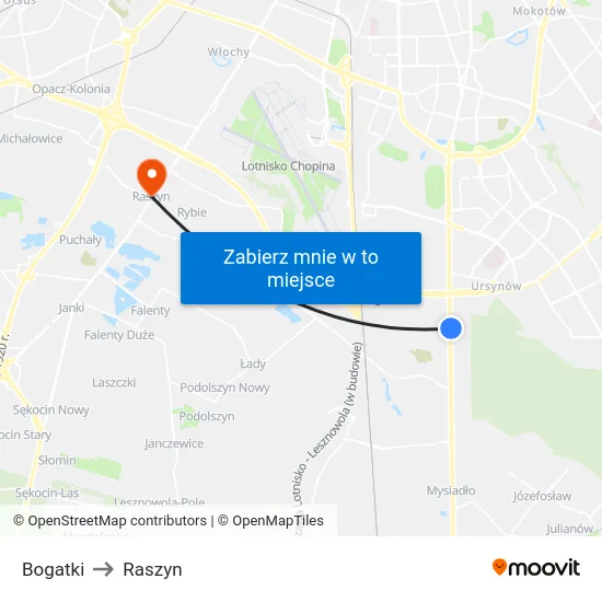 Bogatki to Raszyn map