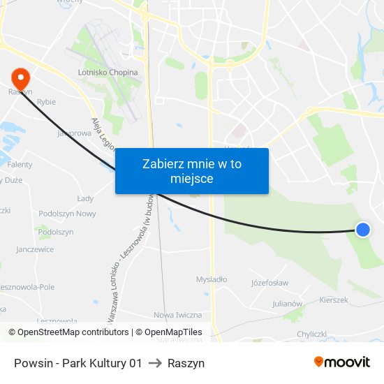 Powsin - Park Kultury 01 to Raszyn map