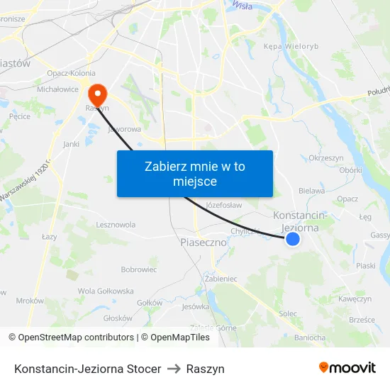 Konstancin-Jeziorna Stocer to Raszyn map