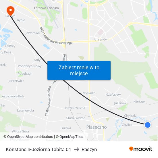 Konstancin-Jeziorna Tabita to Raszyn map