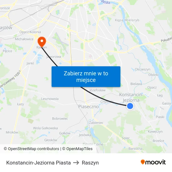 Konstancin-Jeziorna Piasta to Raszyn map