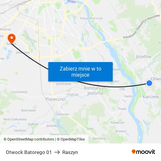 Otwock Batorego to Raszyn map