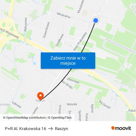 P+R Al. Krakowska 16 to Raszyn map