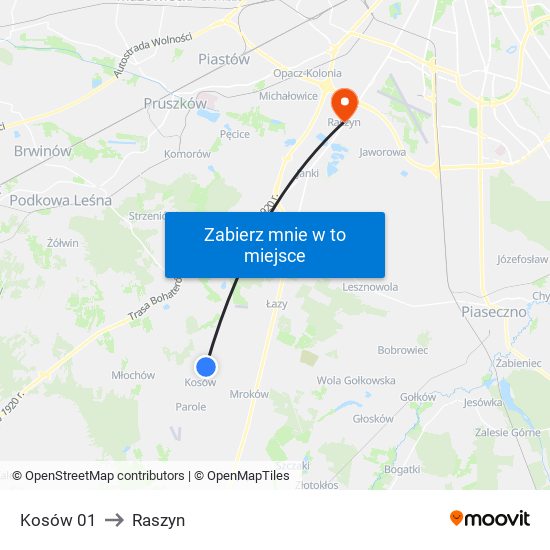 Kosów to Raszyn map