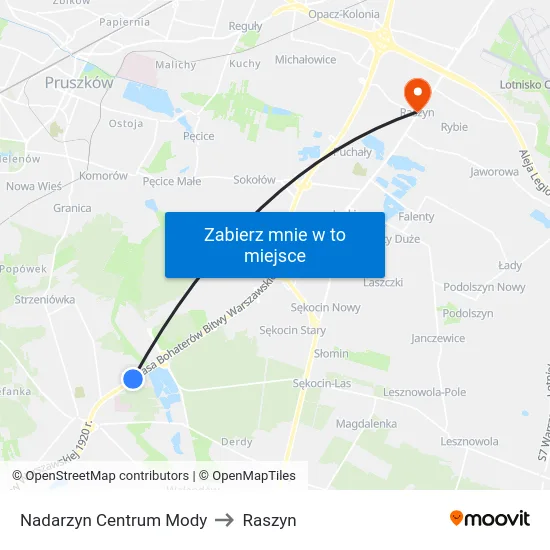 Nadarzyn Centrum Mody to Raszyn map