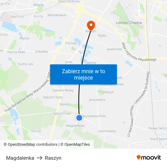 Magdalenka to Raszyn map