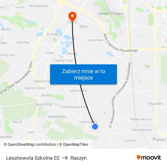 Lesznowola Szkolna 02 to Raszyn map