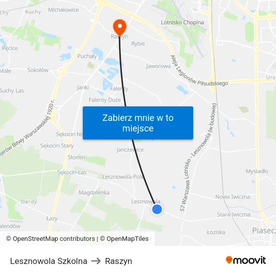 Lesznowola Szkolna to Raszyn map