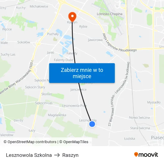 Lesznowola Szkolna to Raszyn map