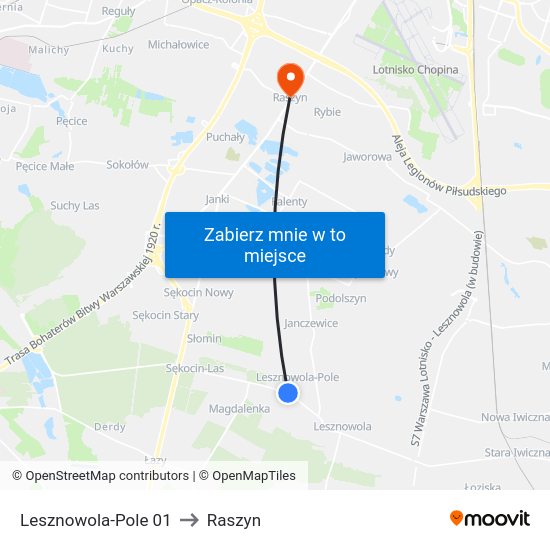 Lesznowola-Pole to Raszyn map