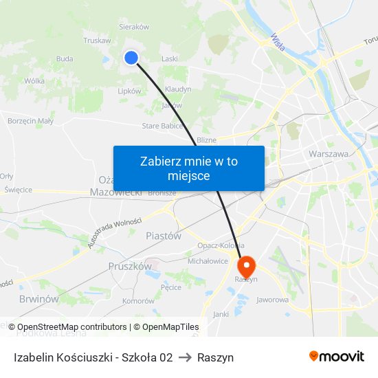 Izabelin Kościuszki - Szkoła 02 to Raszyn map