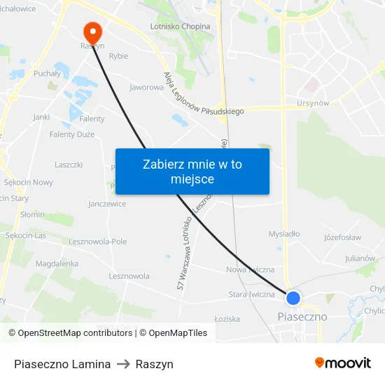 Piaseczno Lamina to Raszyn map