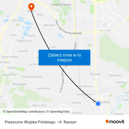 Piaseczno Wojska Polskiego to Raszyn map