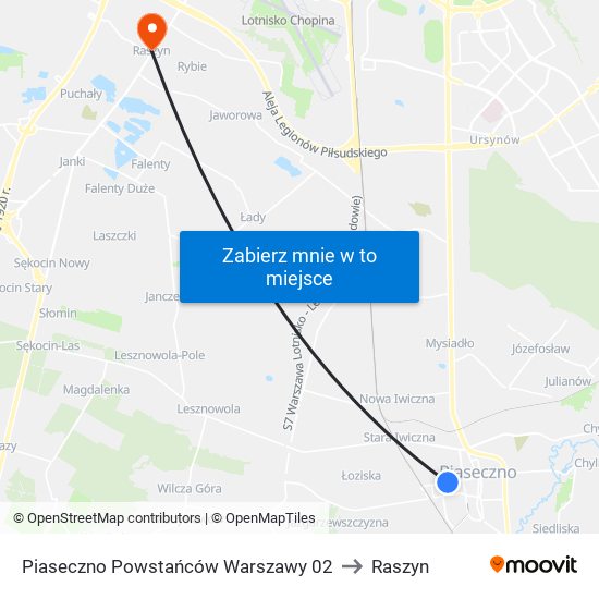 Piaseczno Powstańców Warszawy 02 to Raszyn map