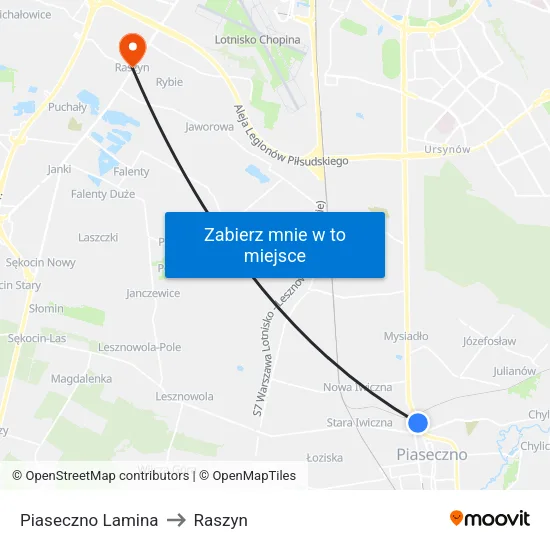 Piaseczno Lamina to Raszyn map