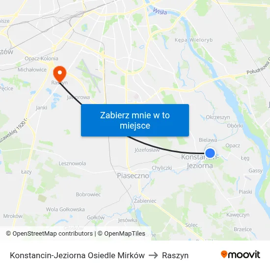 Konstancin-Jeziorna Osiedle Mirków to Raszyn map