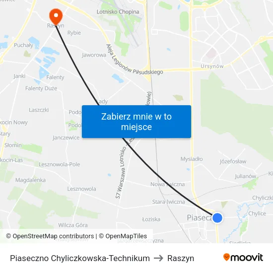 Piaseczno Chyliczkowska - Technikum to Raszyn map