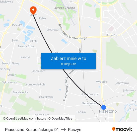 Piaseczno Kusocińskiego 01 to Raszyn map