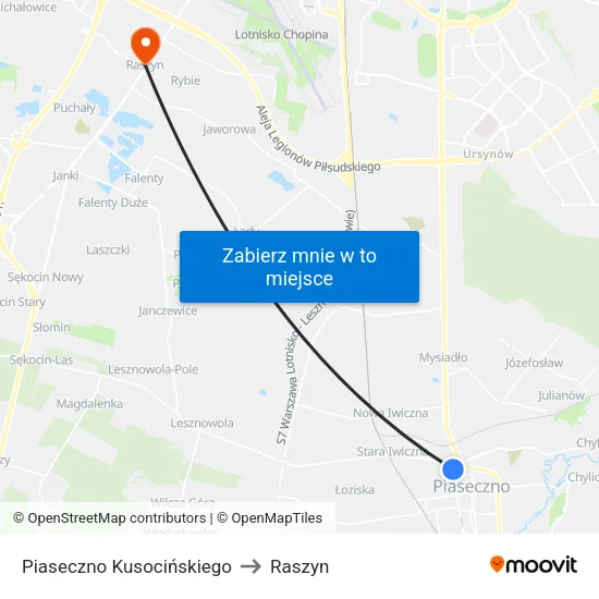 Piaseczno Kusocińskiego to Raszyn map