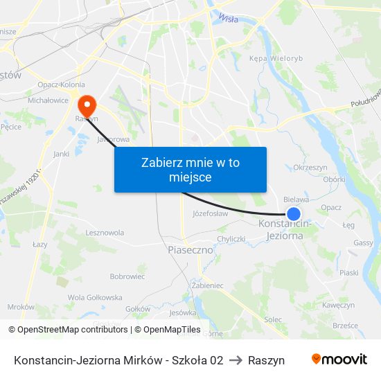 Konstancin-Jeziorna Mirków - Szkoła 02 to Raszyn map