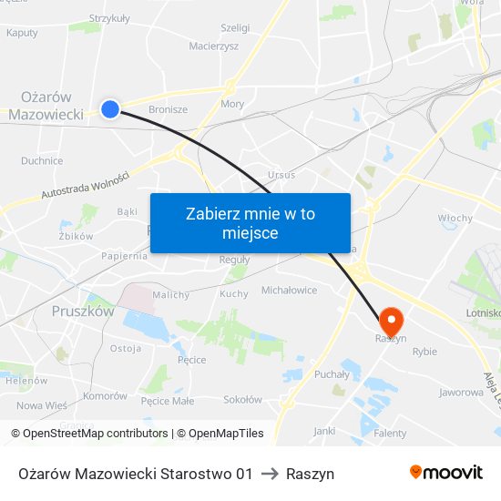 Ożarów Mazowiecki Starostwo 01 to Raszyn map