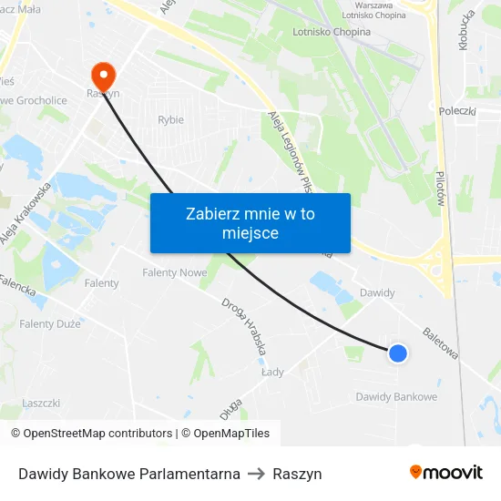 Dawidy Bankowe Parlamentarna to Raszyn map