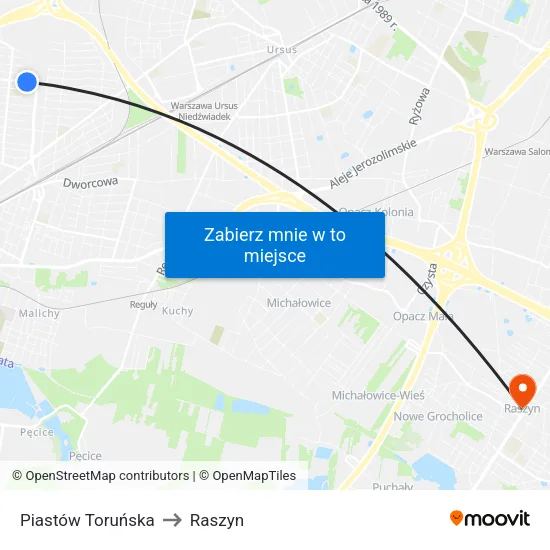 Piastów Toruńska to Raszyn map