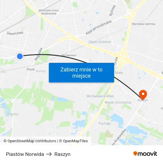 Piastów Norwida to Raszyn map