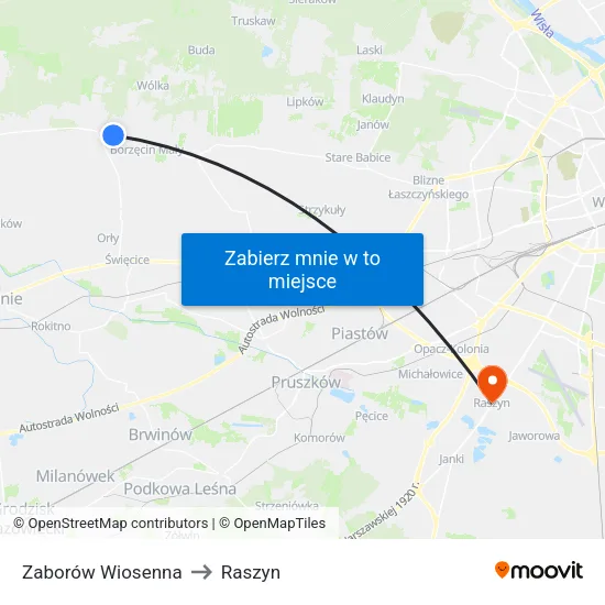 Zaborów Wiosenna to Raszyn map