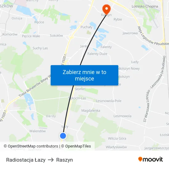 Radiostacja Łazy to Raszyn map