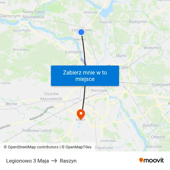 Legionowo 3 Maja to Raszyn map
