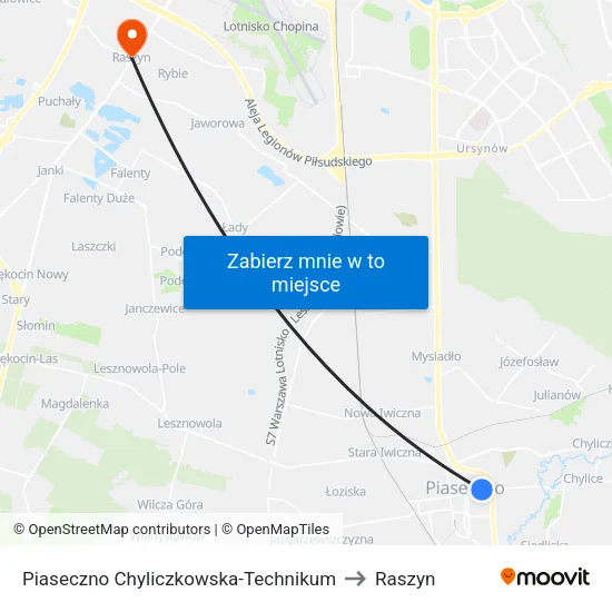 Piaseczno Chyliczkowska - Technikum to Raszyn map