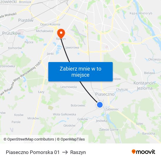 Piaseczno Pomorska 01 to Raszyn map