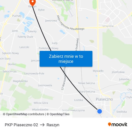 PKP Piaseczno to Raszyn map